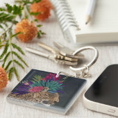 Luipaard met tropisch hoofdartikel sleutelhanger (Voorkant Rechts)