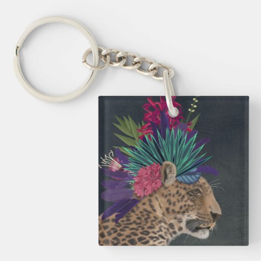 Luipaard met tropisch hoofdartikel sleutelhanger (Voorkant)