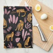 Luipaard met tropische bladeren theedoek (Quarter Fold)