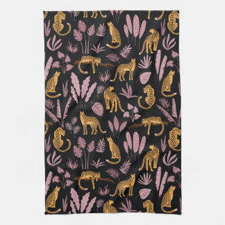 Luipaard met tropische bladeren theedoek