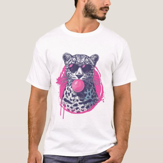 Luipaard met zonnebril en bubble gum t-shirt (Voorkant)