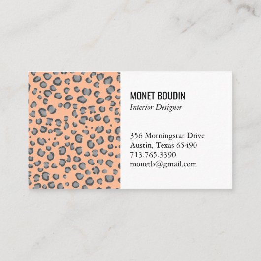Luipaard Moderne Dierenprint Grijs Perzik Fuzz Roz Visitekaartje (Achterkant)