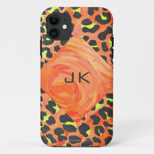 Luipaard Monogram Oranje en Gele Print Case-Mate iPhone Case