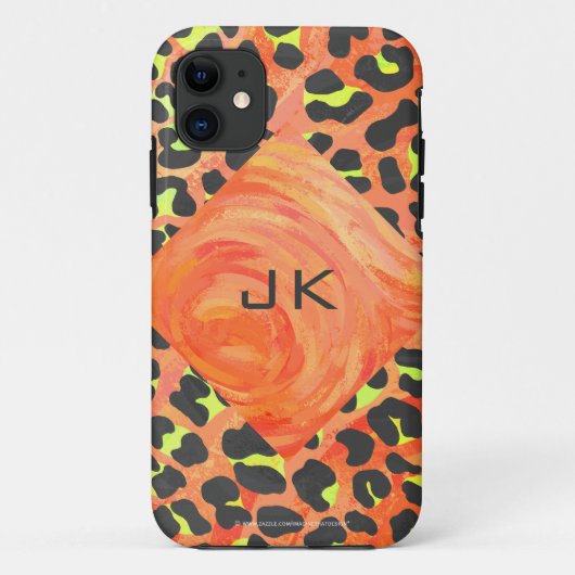 Luipaard Monogram Oranje en Gele Print Case-Mate iPhone Case (Achterkant)