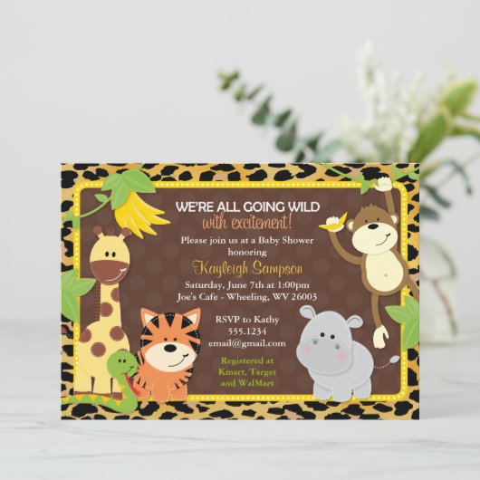 Luipaard Oerwoud Friends Baby Shower Invitaties Kaart (Staand voorkant)