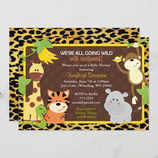 Luipaard Oerwoud Friends Baby Shower Invitaties Kaart (Voorkant / Achterkant)