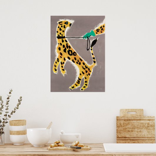 Luipaard op een  Muur Kunst van de Leash. Poster (Keuken)