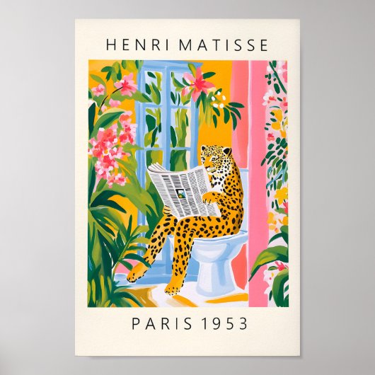 Luipaard op een wc, grappig badkamer Poster, Matis Poster (Voorkant)