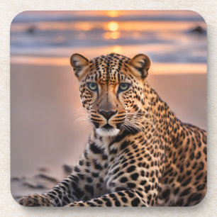 Luipaard op het strand bier onderzetter