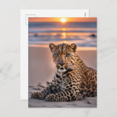 Luipaard op het strand feestdagenkaart (Voorkant / Achterkant)