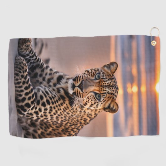 Luipaard op het strand golfhanddoek (Horizontaal)