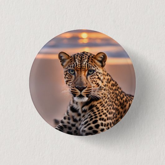 Luipaard op het strand ronde button 3,2 cm (Voorkant)