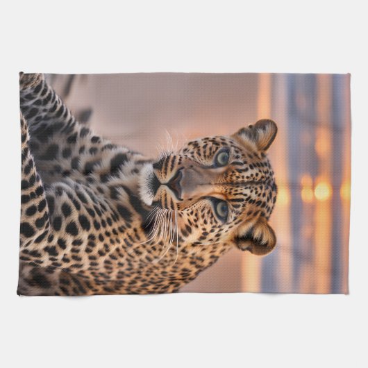 Luipaard op het strand theedoek (Horizontaal)
