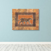 Luipaard op Oranje en bruine achtergrond Canvas Afdruk (Insitu (Houten vloer))