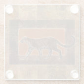 Luipaard op Oranje en bruine achtergrond Glazen Onderzetter (Achterkant)