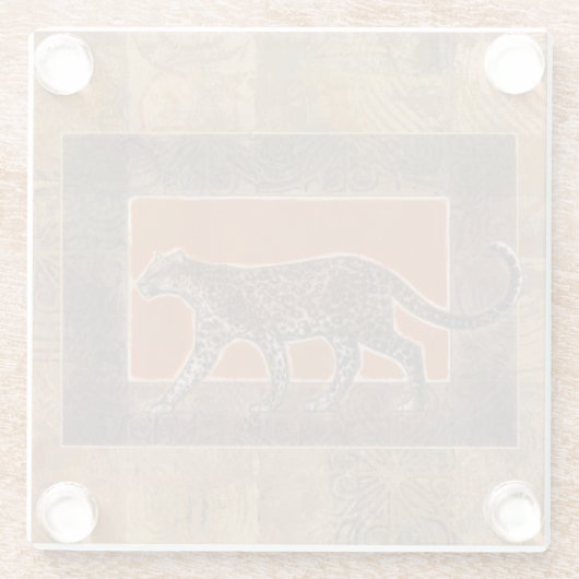 Luipaard op Oranje en bruine achtergrond Glazen Onderzetter (Achterkant)