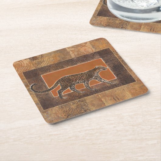 Luipaard op Oranje en bruine achtergrond Kartonnen Onderzetters (Schuin)