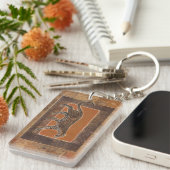 Luipaard op Oranje en bruine achtergrond Sleutelhanger (Voorkant Rechts)