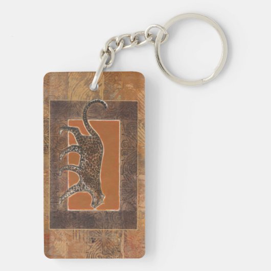 Luipaard op Oranje en bruine achtergrond Sleutelhanger (achterkant)
