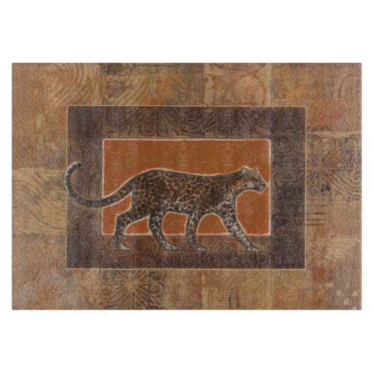 Luipaard op Oranje en bruine achtergrond Snijplank (Voorkant)