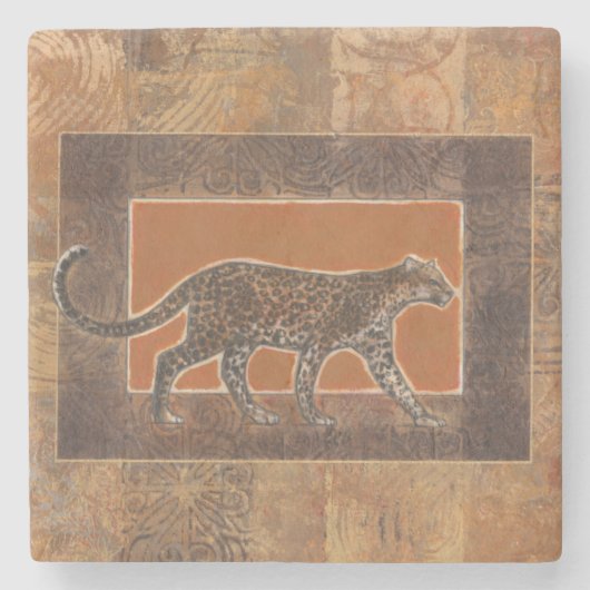 Luipaard op Oranje en bruine achtergrond Stenen Onderzetter (Voorkant)