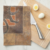 Luipaard op Oranje en bruine achtergrond Theedoek (Quarter Fold)