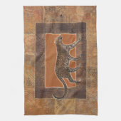 Luipaard op Oranje en bruine achtergrond Theedoek (Verticaal)
