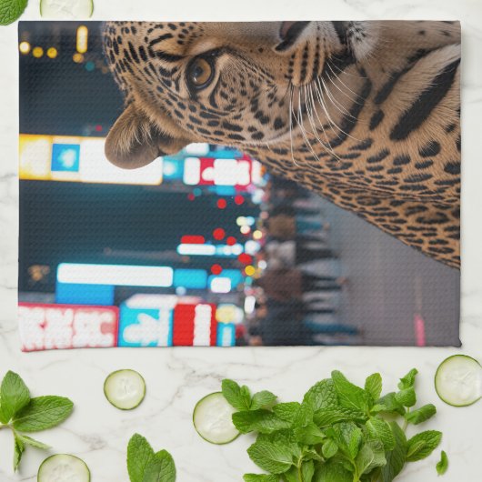 Luipaard op Times Square Theedoek (Gevouwen)