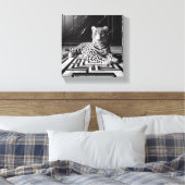 Luipaard op zwart en wit canvas afdruk (Insitu (Slaapkamer))