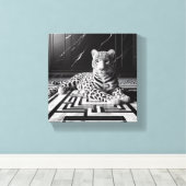 Luipaard op zwart en wit canvas afdruk (Insitu (Houten vloer))