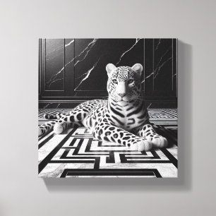Luipaard op zwart en wit canvas afdruk