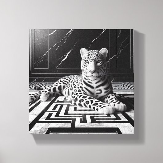 Luipaard op zwart en wit canvas afdruk (Voorkant)