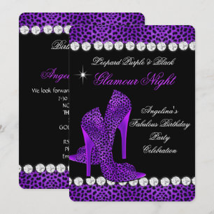 Luipaard Paars Zwarte Glamour Nacht Glitter Schoen Kaart