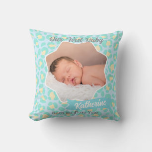 Luipaard Pastel Blauw Geel Baby Foto Kussen