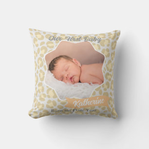 Luipaard Pastel Grijs Salie Geel Baby Foto Kussen
