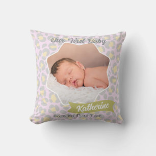 Luipaard Pastel Roze Geel Grijs Baby Foto Kussen
