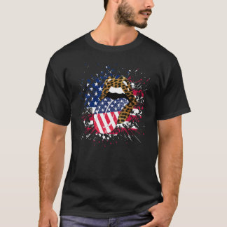Luipaard Patriottische Lippen Amerikaanse vlag 4th T-shirt