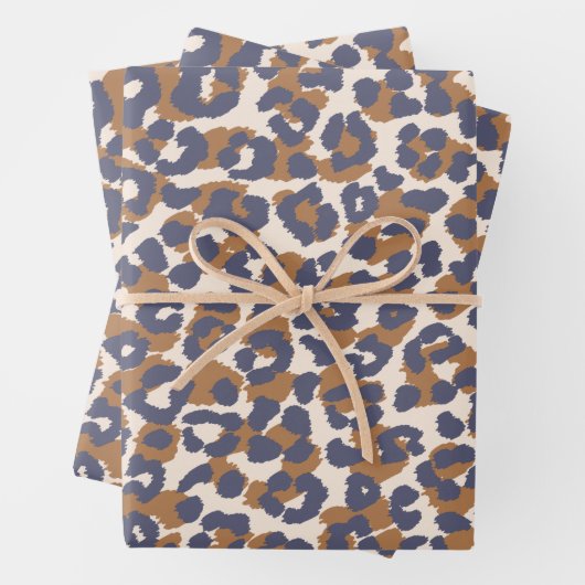 Luipaard Patroon-blauw en bruin- Inpakpapier Vel (In situ)