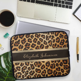 Luipaard patroon Bruin & Gouden Folie Streep glam  Laptop Sleeve