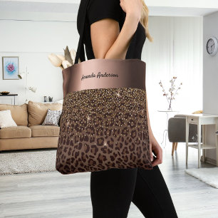 Luipaard patroon bruin zwart brons tote bag