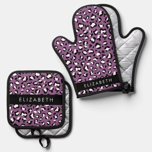 Luipaard Patroon, Vlekken, Paarse Luipaard, Jouw n Ovenwant & Pannenlap Set (Voorkant / Achterkant)