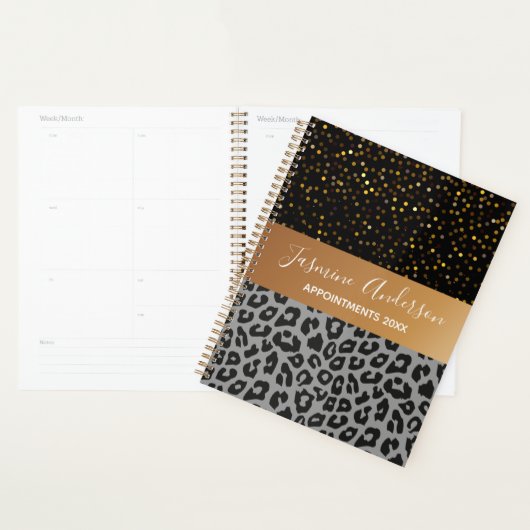 Luipaard patroon zwart Goud Glitter 2024 Planner (Display)