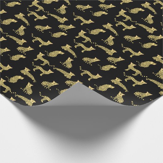 Luipaard Patroon: Zwarte achtergrond Cheetah Cadeaupapier (Hoek)