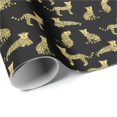 Luipaard Patroon: Zwarte achtergrond Cheetah Cadeaupapier (Rol Hoek)