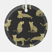 Luipaard Patroon: Zwarte achtergrond Cheetah Glas Ornament (Voorkant)