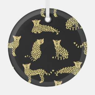 Luipaard Patroon: Zwarte achtergrond Cheetah Glas Ornament