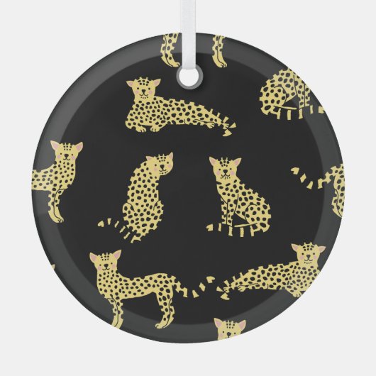 Luipaard Patroon: Zwarte achtergrond Cheetah Glas Ornament (Voorkant)
