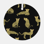 Luipaard Patroon: Zwarte achtergrond Cheetah Glas Ornament (Achterkant)