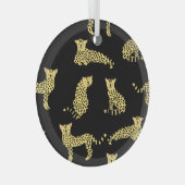 Luipaard Patroon: Zwarte achtergrond Cheetah Glas Ornament (Voorkant Rechts)