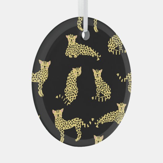 Luipaard Patroon: Zwarte achtergrond Cheetah Glas Ornament (Voorkant Rechts)